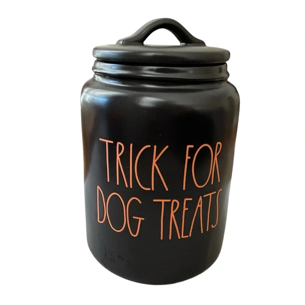 Rae Dunn Halloween Dog Bowl & Treat Canister Set “HOWLOWEEN” Black Orange